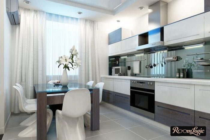 design of a kitchen with a balcony 130 square feet