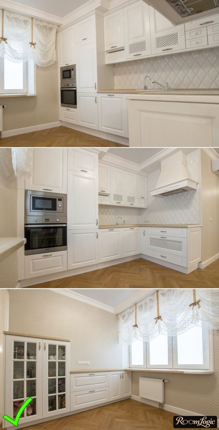 design of a kitchen with wallpaper in a modern classic style