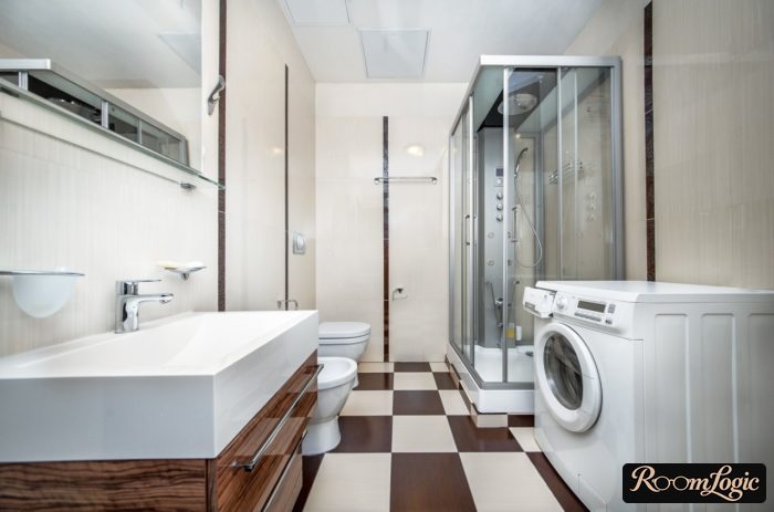 design of a rectangular shower enclosure in the bathroom with a toilet