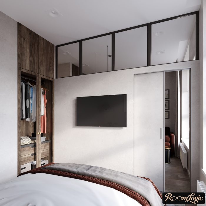 design of a small bedroom with a closet next to the bed