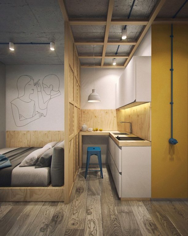 design of a small built-in kitchen cabinet