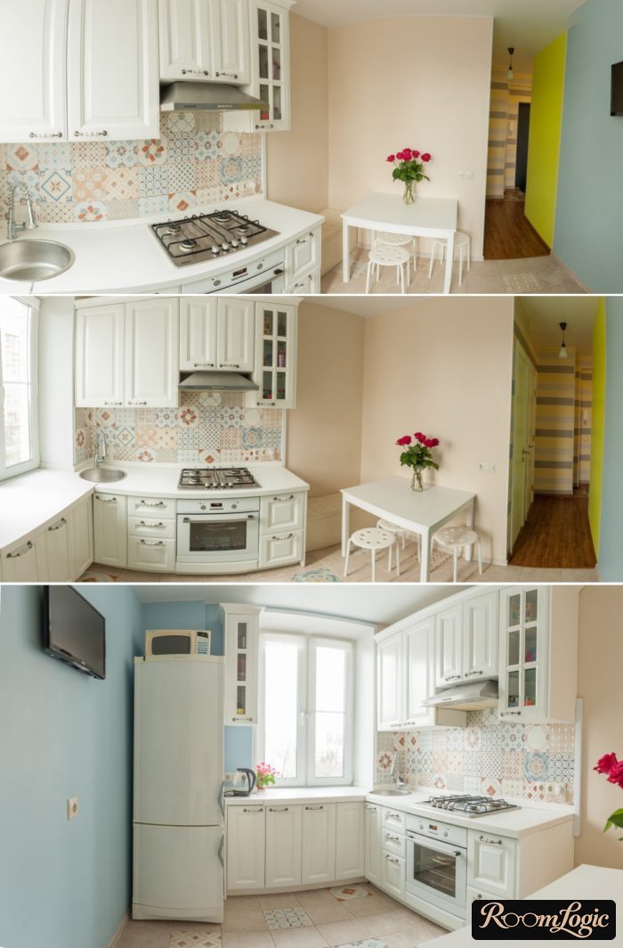 design of a small corner kitchen in provence style