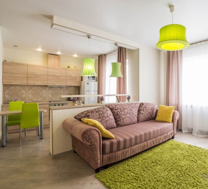 design of a studio apartment with a breakfast bar
