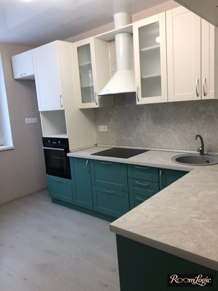design of a white and light blue kitchen 110 square feet