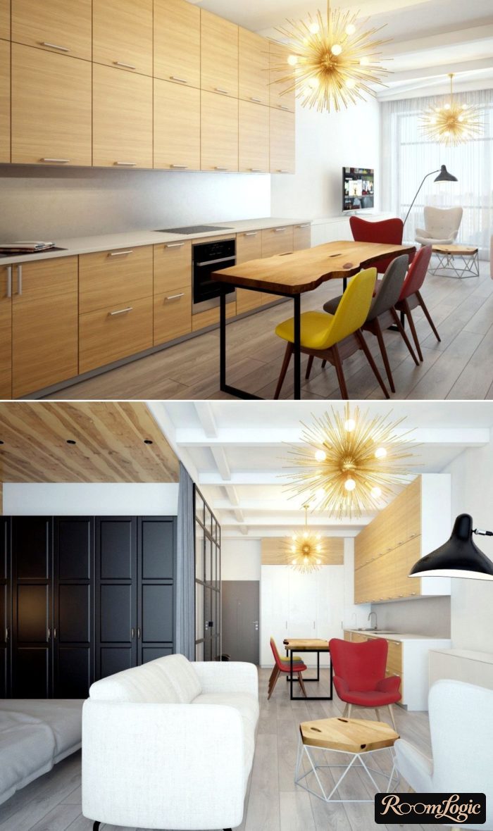 design of an unusually tall kitchen with modern elements