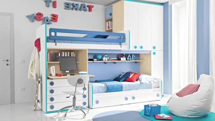 design of bedroom and kids' room in one room