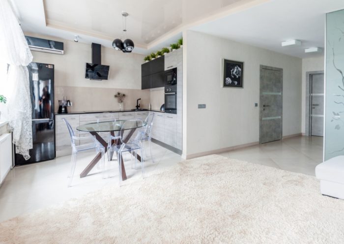 design of kitchen-living room with dining room