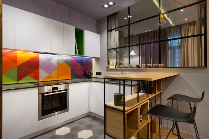design of the kitchen zone in a studio apartment