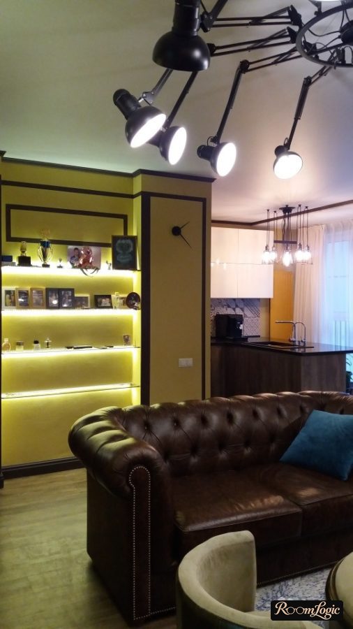 designer chandelier spider in kitchen-living room