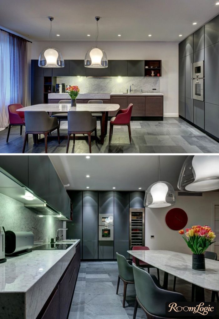 designer kitchen renovation in gray tones