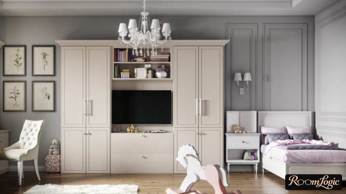 designer renovation of kids’ room in beige and gray tones