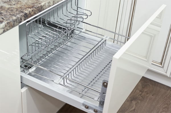 Dish-drying rack in a lower drawer for kitchens without upper cabinets