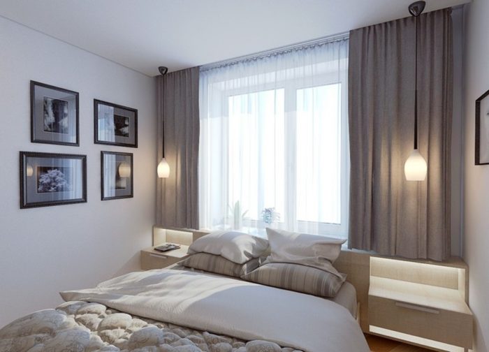 drapes and linens in design of small bedroom