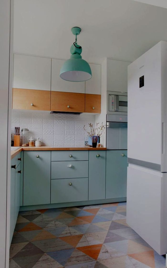 dusty blue turquoise kitchen