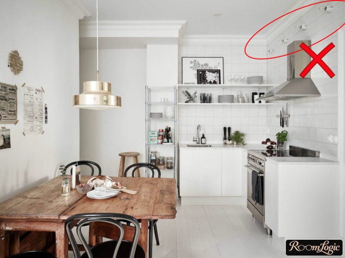 Edison-style wall lamps on the kitchen