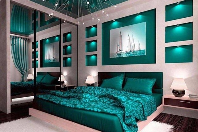 emerald green in a modern bedroom