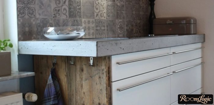 End of the concrete countertop in the kitchen