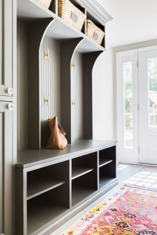 entryway with open gray hangers