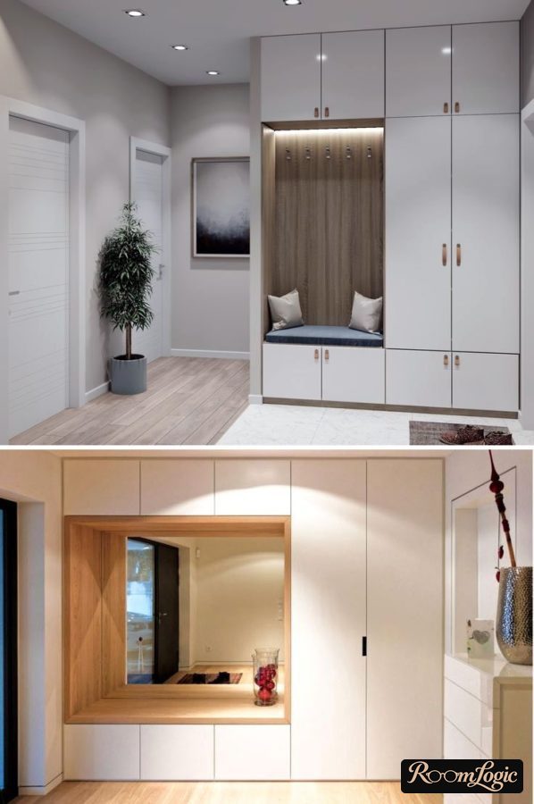 entryway with white closet having a niche in the middle