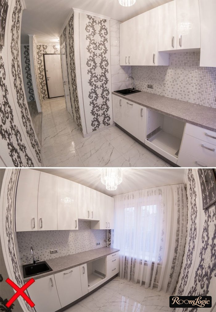 Error with applying accent black-and-white wallpaper to all kitchen walls