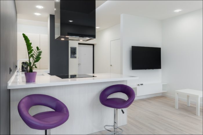 fashionable design of island breakfast bar in kitchen