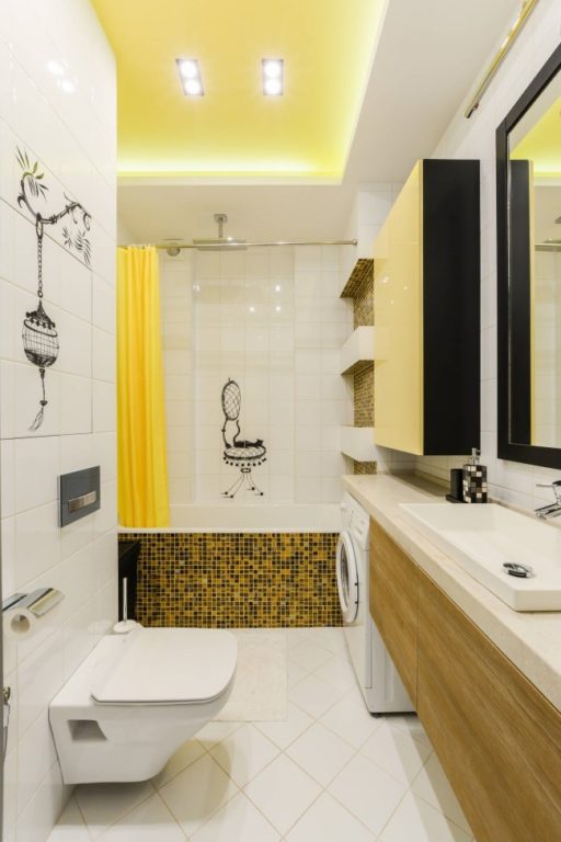 fashionable modern bathroom combined with toilet