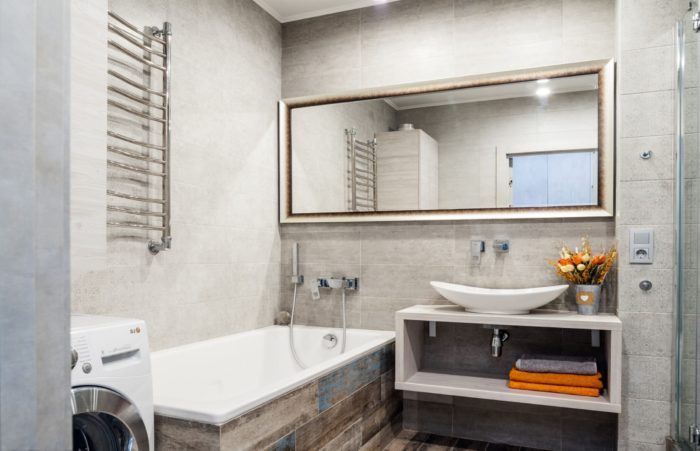 fashionable modern design bathroom combined with toilet