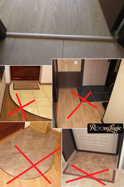 floor design with laminate and tile in a small entryway
