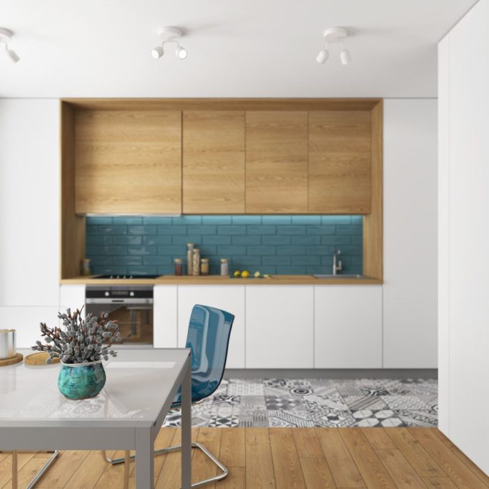 floor in studio apartment parquet and tile