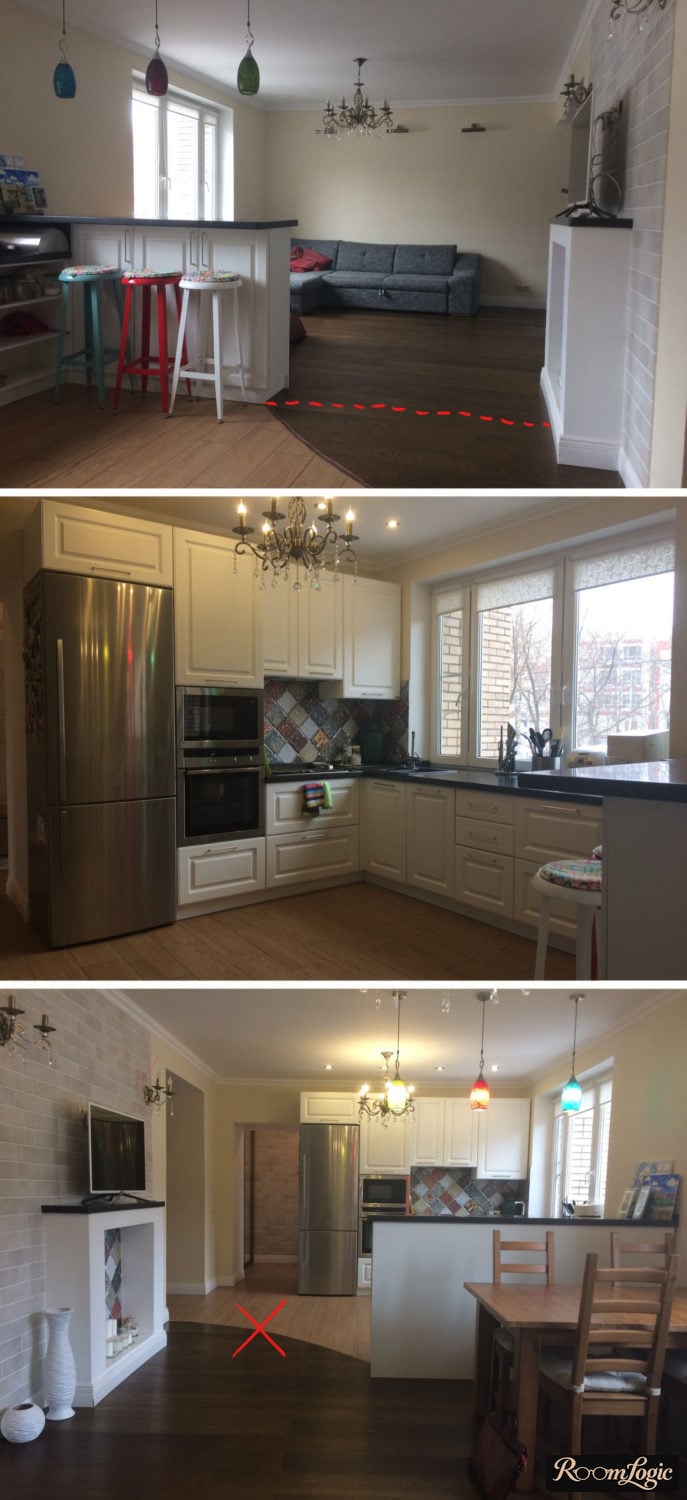 floor seam between kitchen and living room