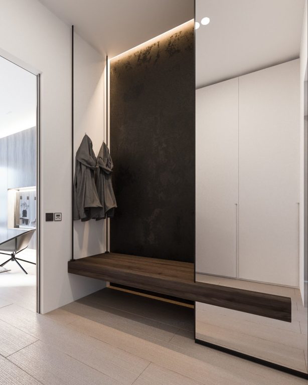 full-length mirror in the entryway of the apartment