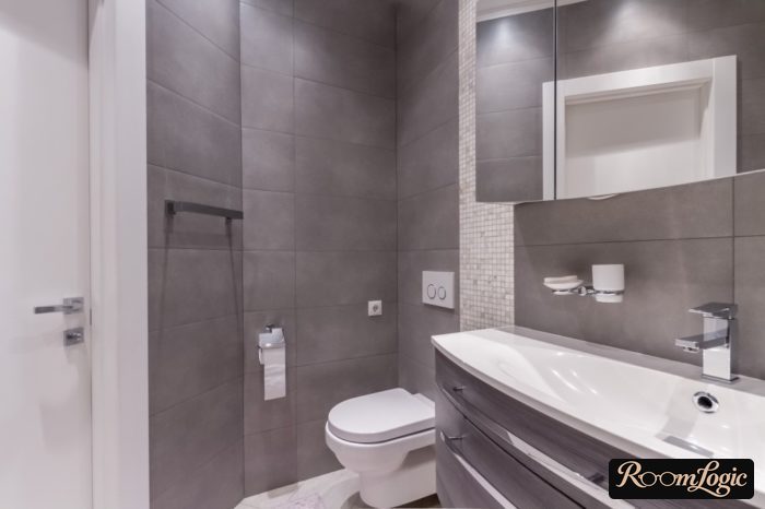 fully gray bathroom in loft style