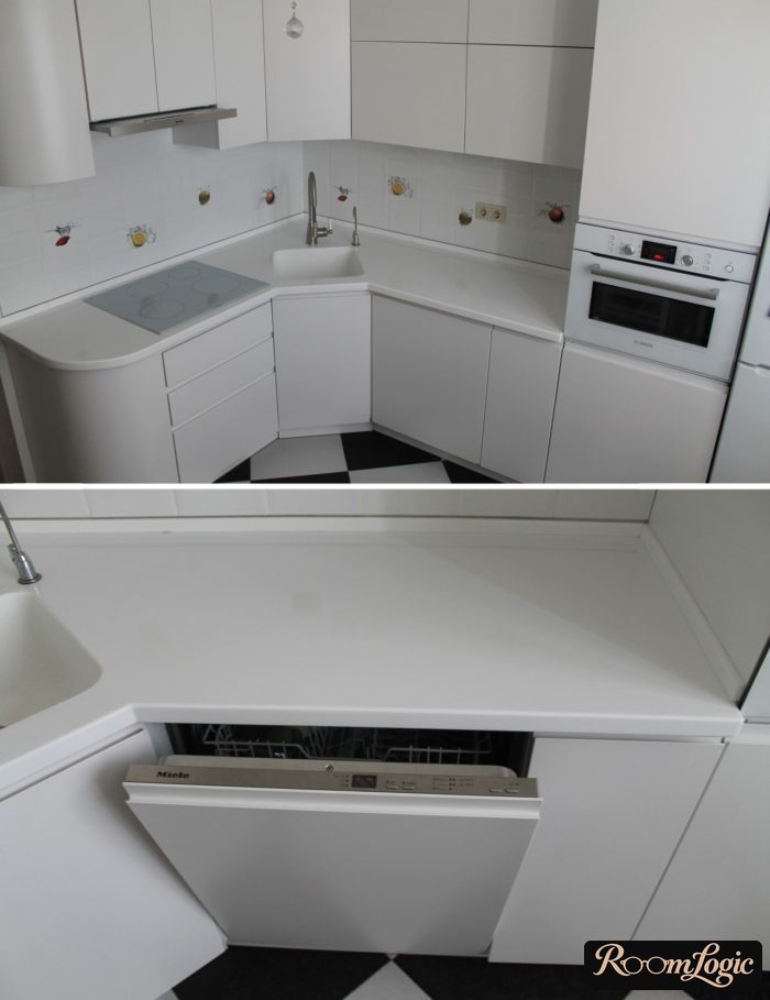 fully white kitchen in a tiny apartment
