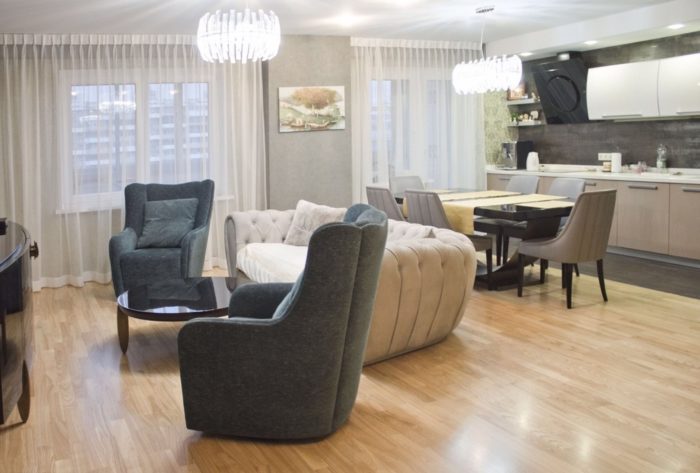 furniture in the combined living room-kitchen