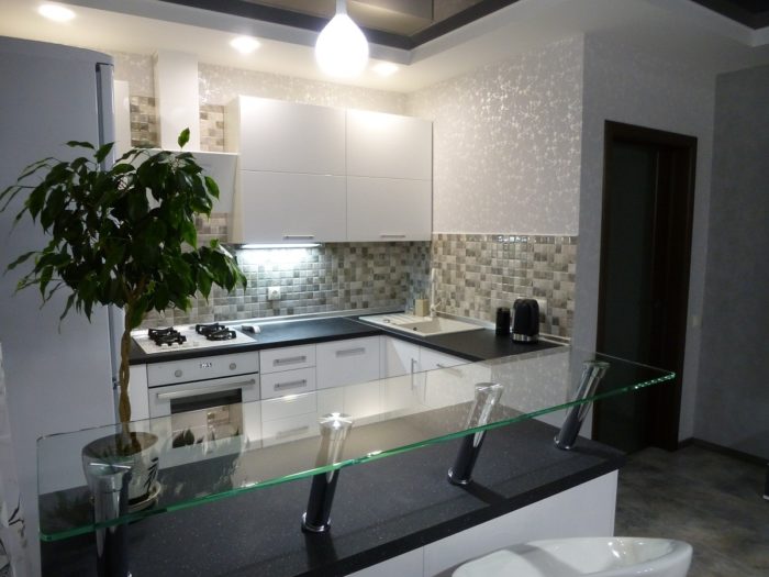 glass breakfast bar on the kitchen