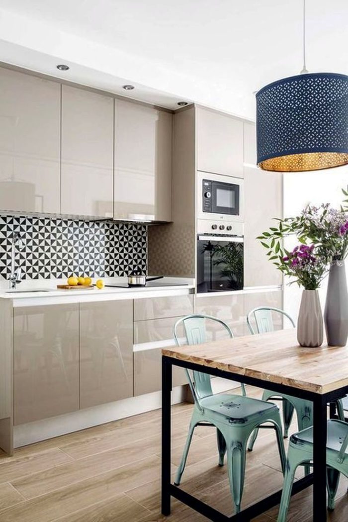 Glossy beige kitchen in modern style