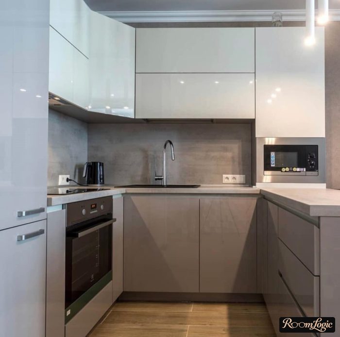 glossy gray-white kitchen