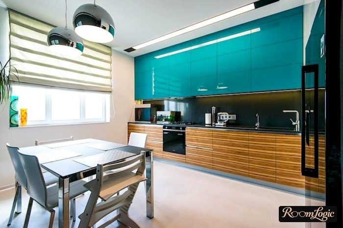 Glossy light blue kitchen