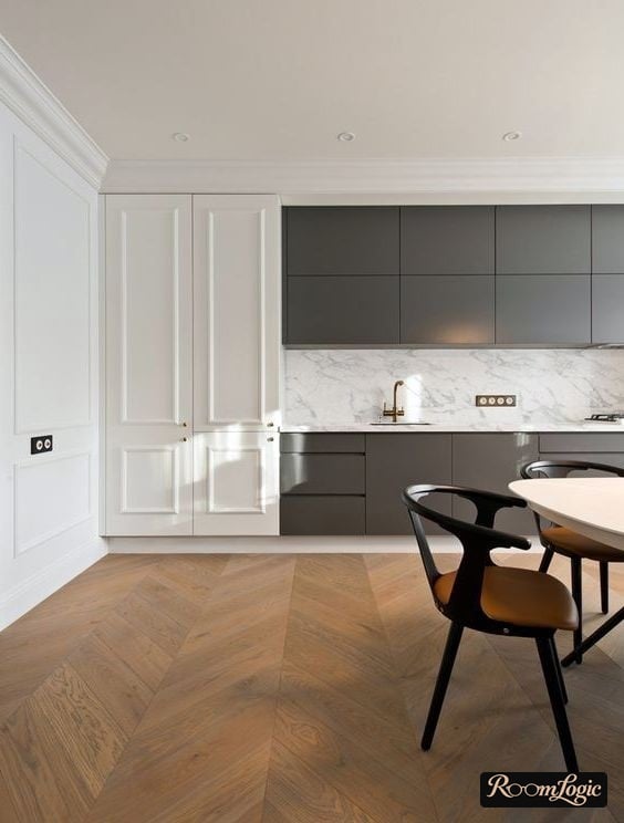 Graphite-colored kitchen in a modern classic style