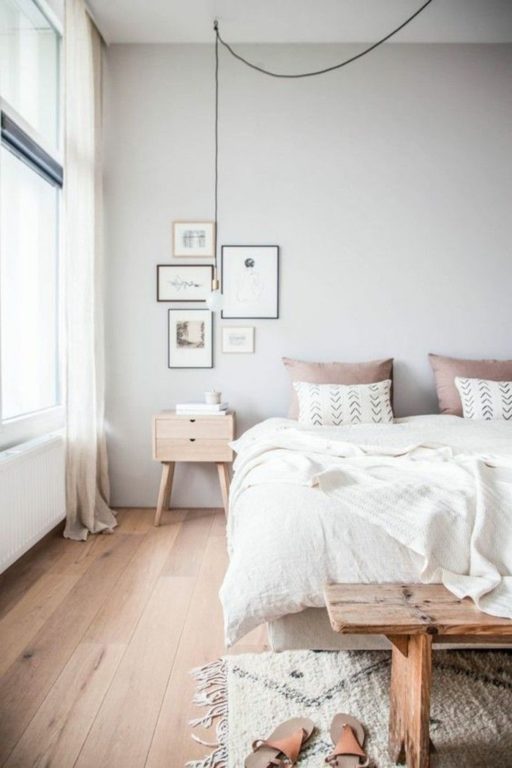 gray and pale pink in a minimalist bedroom