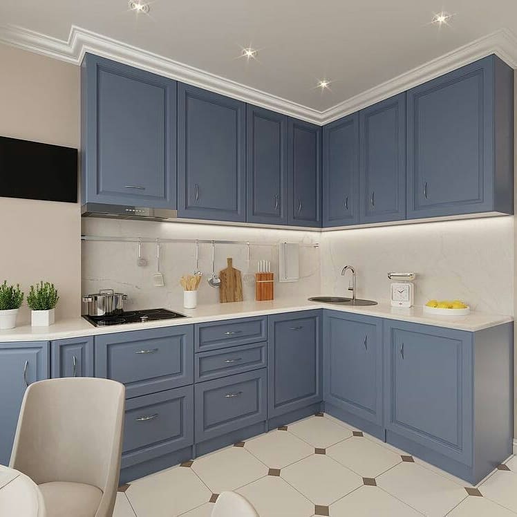 gray and sky blue matte kitchen