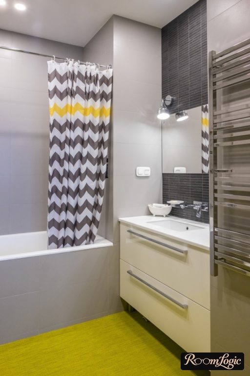 gray and yellow combination in the bathroom