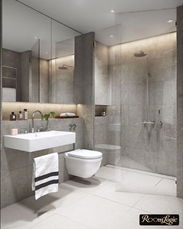 gray bathroom in industrial style