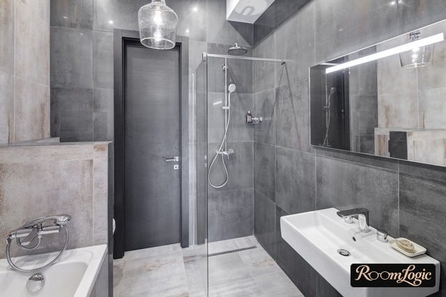gray bathroom in loft style