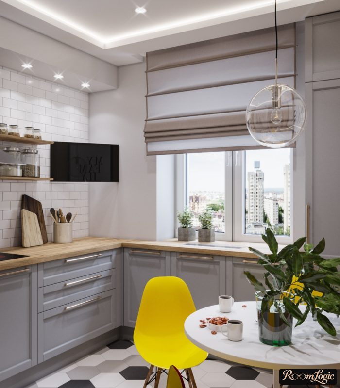 gray-beige color in the kitchen interior