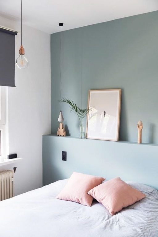 gray-blue walls in the bedroom