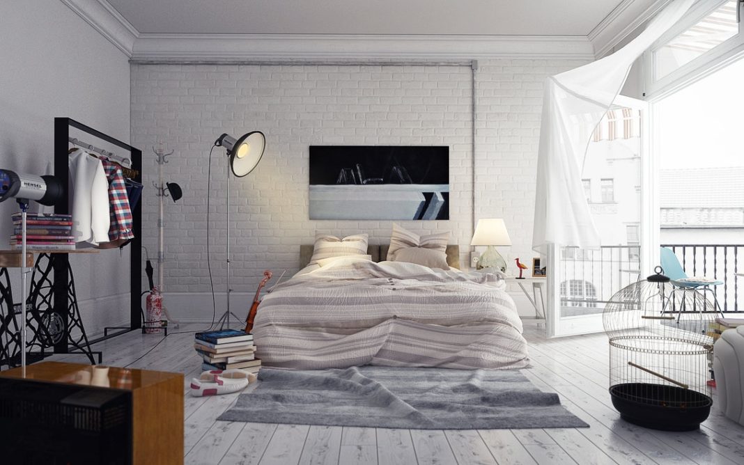 gray brick wall in the bedroom