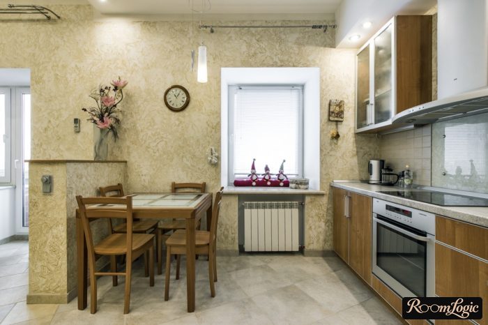 gray ceramic tile 60 centimeters on the kitchen floor