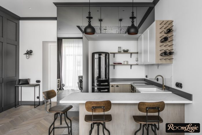 gray color scheme kitchen in loft style