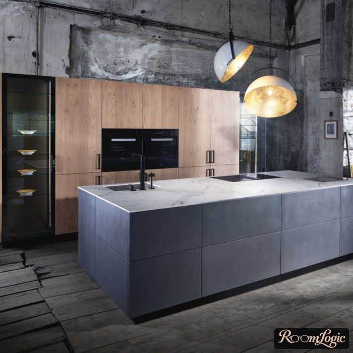 gray concrete and wood combination in loft style kitchen